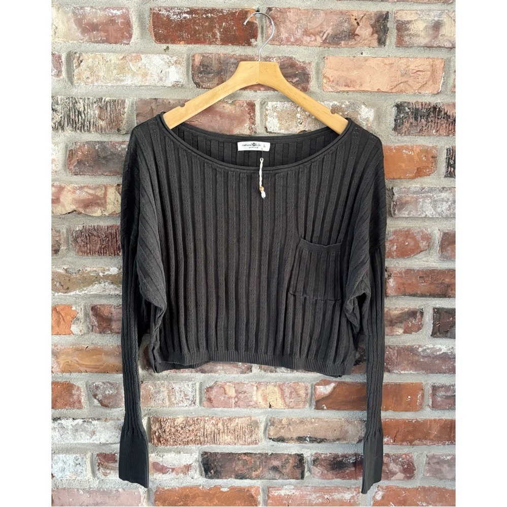 Natural Life Cotton Blend Ribbed Crop Sweater Top, L